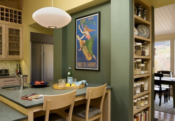 A-dashing-poster-lights-up-the-compact-kitchen-area